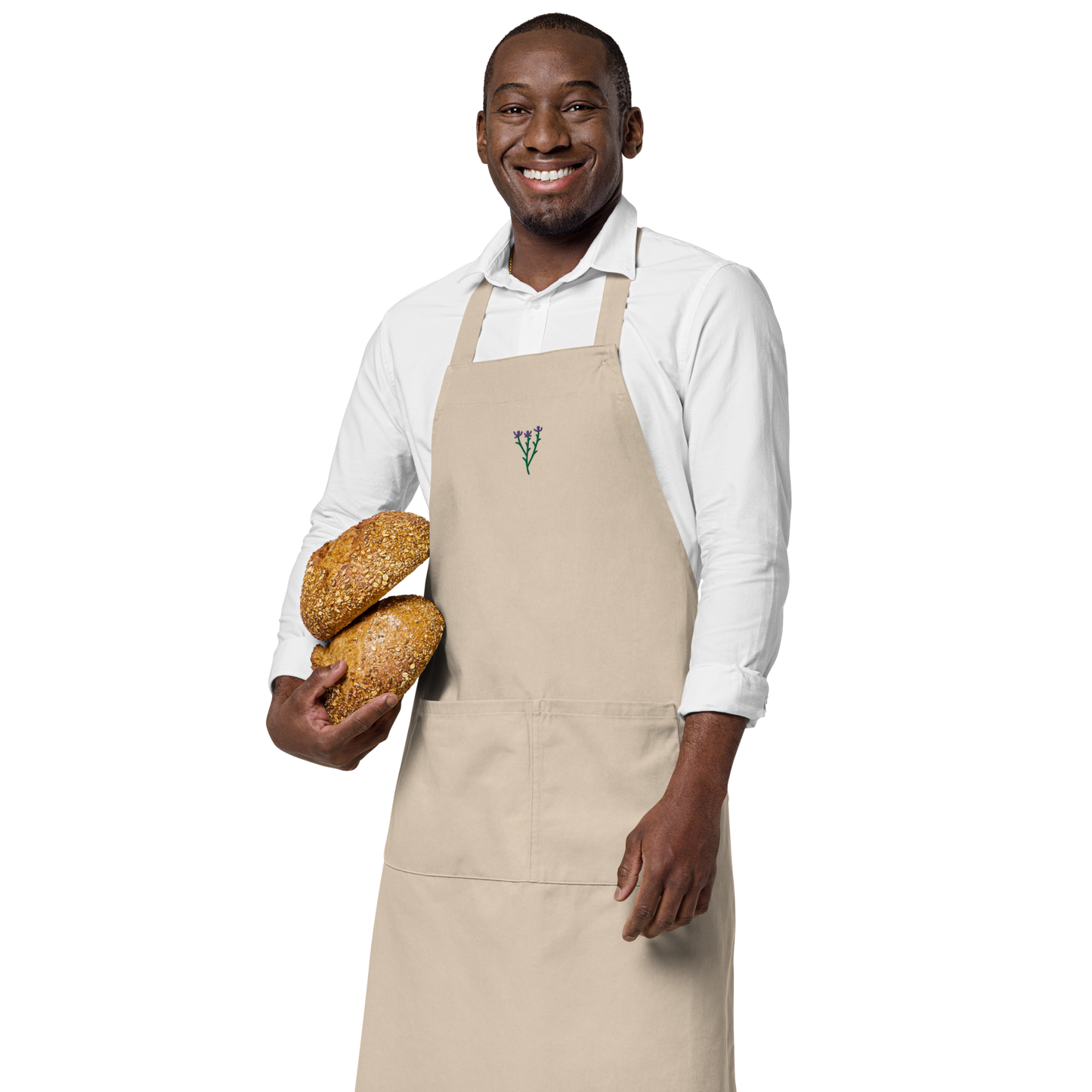 Schürze Veilchen beige (personalisierbar) aus Bio-Baumwolle