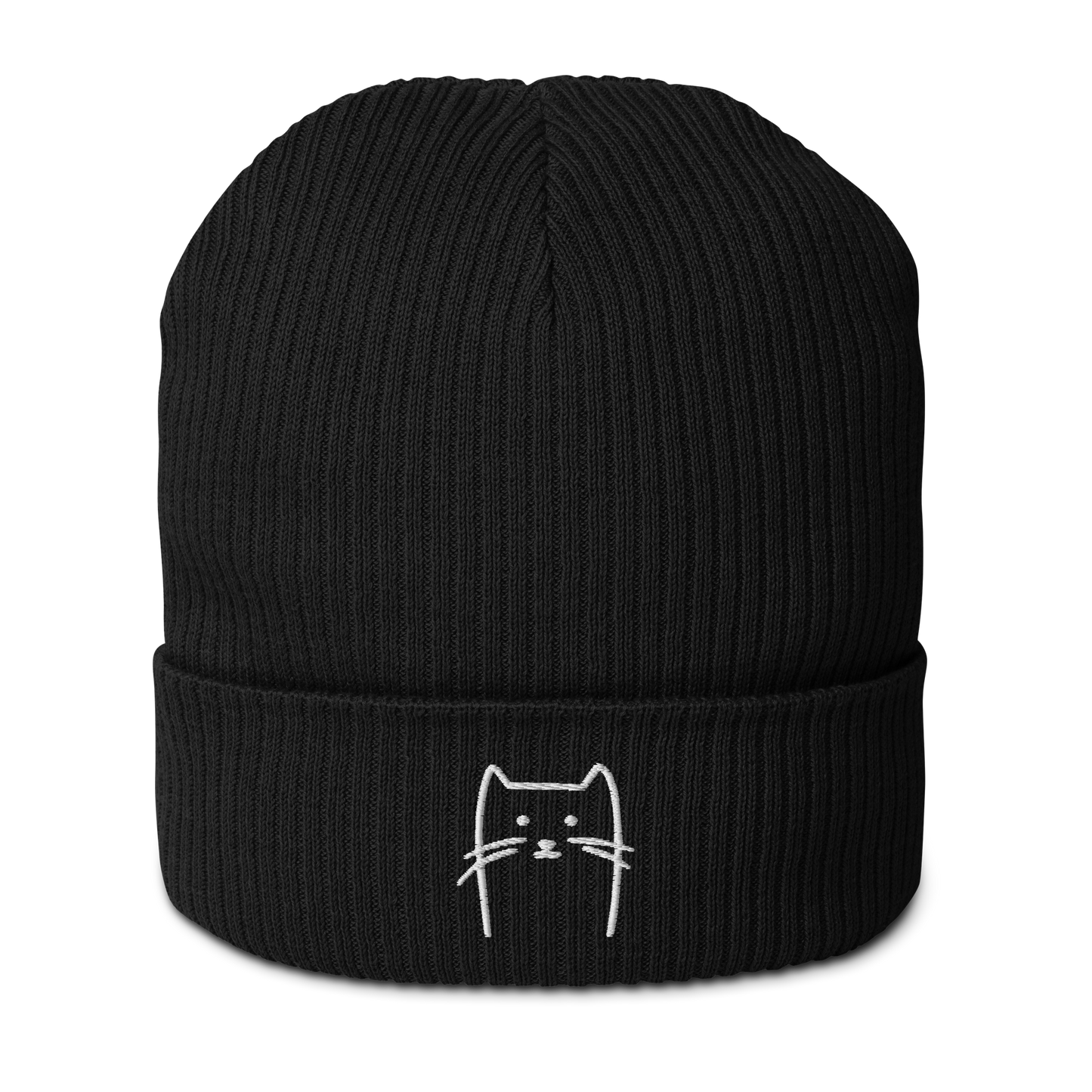 Gerippte Beanie Katze schwarz aus Bio-Baumwolle