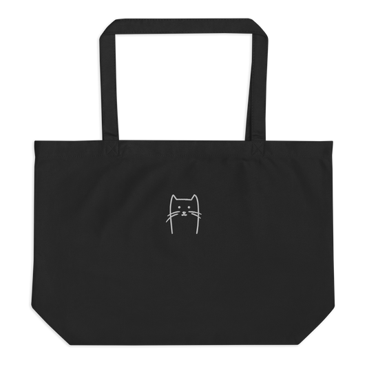 Großer Stoffbeutel Katze schwarz (personalisierbar) aus Bio-Baumwolle