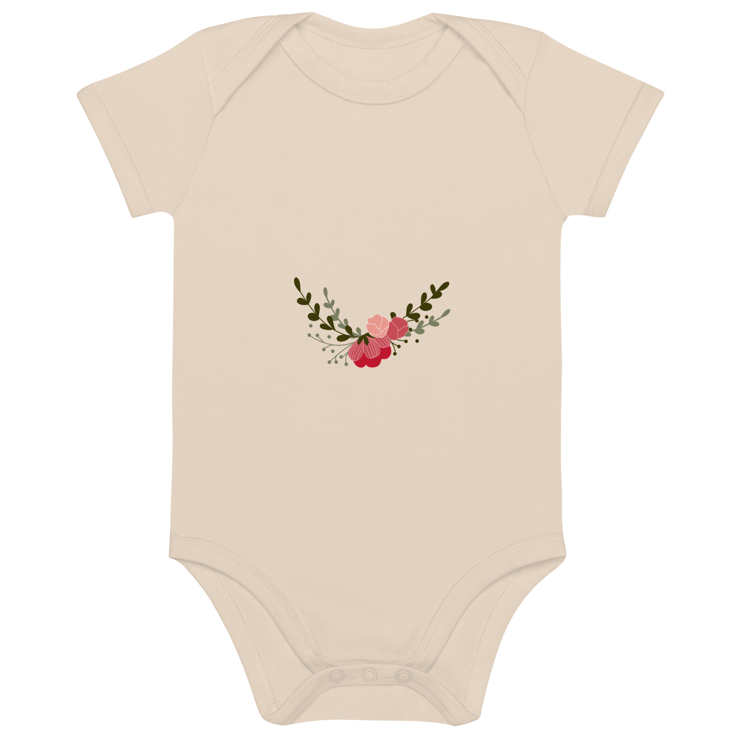 Babystrampler Florales Design mit Namen (personalisierbar) aus Bio-Baumwolle