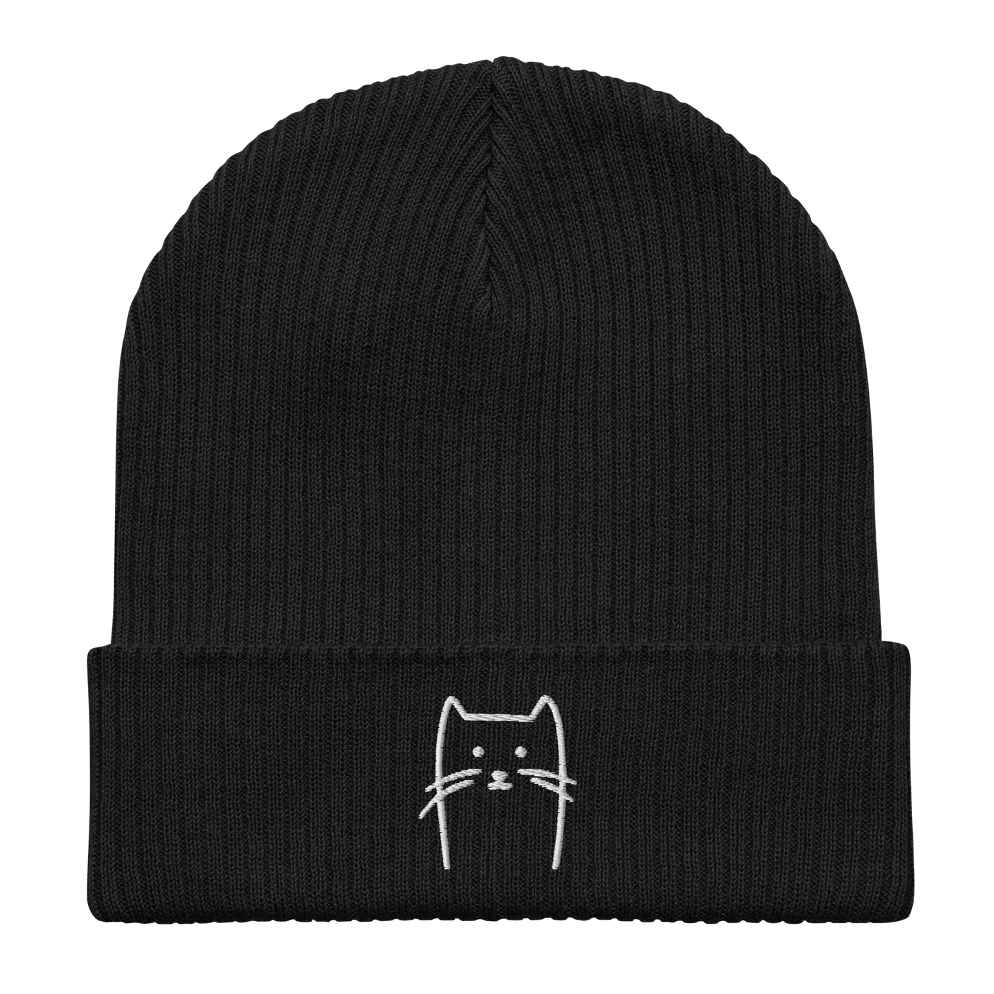 Gerippte Beanie Katze schwarz aus Bio-Baumwolle
