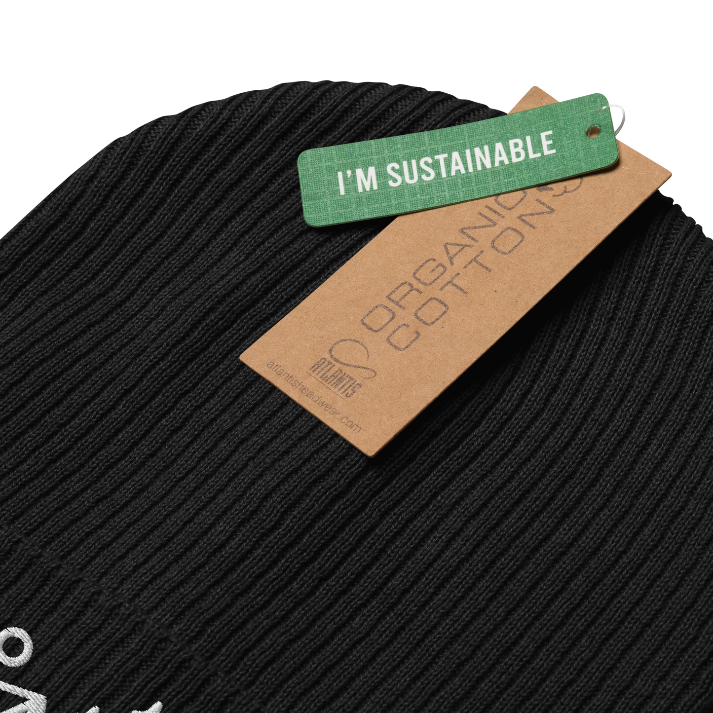 Gerippte Beanie Nature schwarz aus Bio-Baumwolle