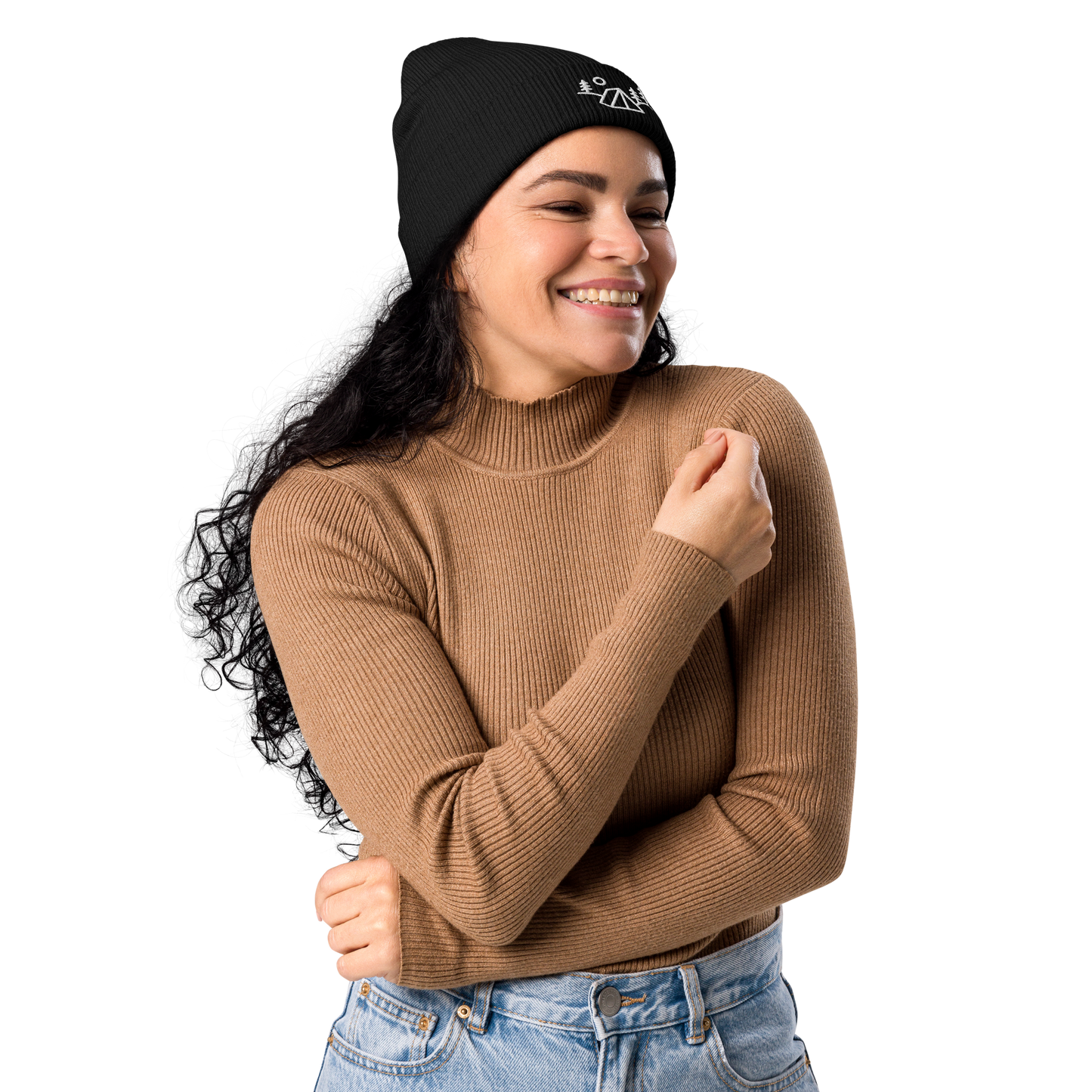 Gerippte Beanie Nature schwarz aus Bio-Baumwolle